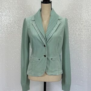 Oui Moments Mint Green Knit-Collar Blazer - Size 4
